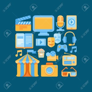 Vector media and entertainment icons in flat style